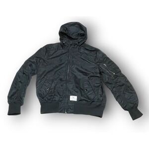 Alpha Industries Hooded Flight Jacket Men Large Black Embroidered 418 Bomber L⁠